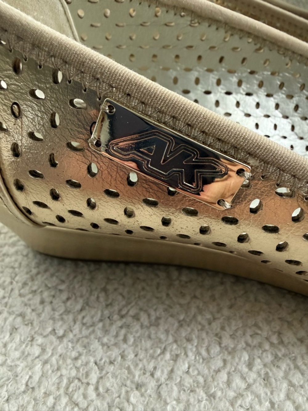 Anne Klein Women’s Metallic Gold Peep-Toe Small Wedge - Picture 3 of 6